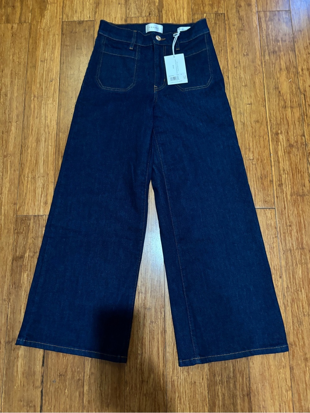 Frame Denim Dark Indigo Wide Leg Crop Jeans